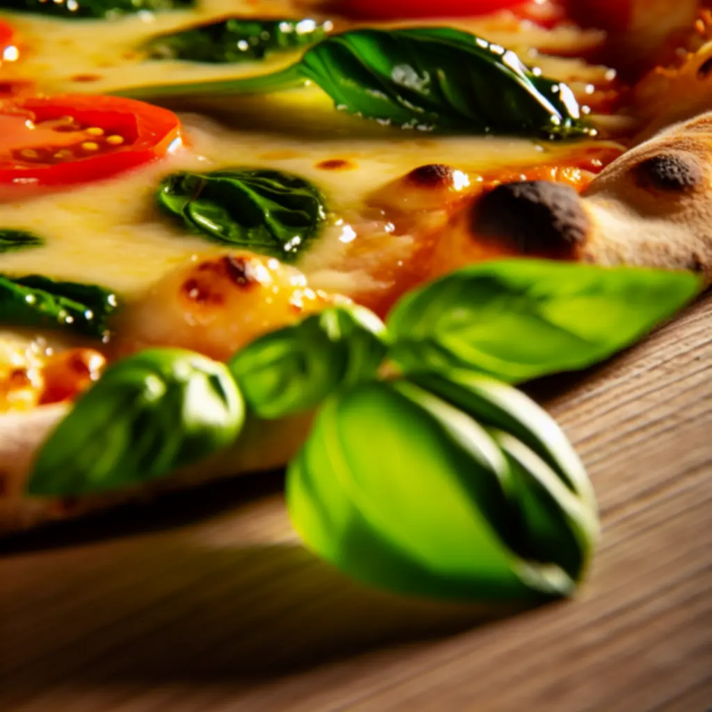 Fatüzeléses, signature Pizzaplace pizza friss bazsalikommal és olvadt sajttal