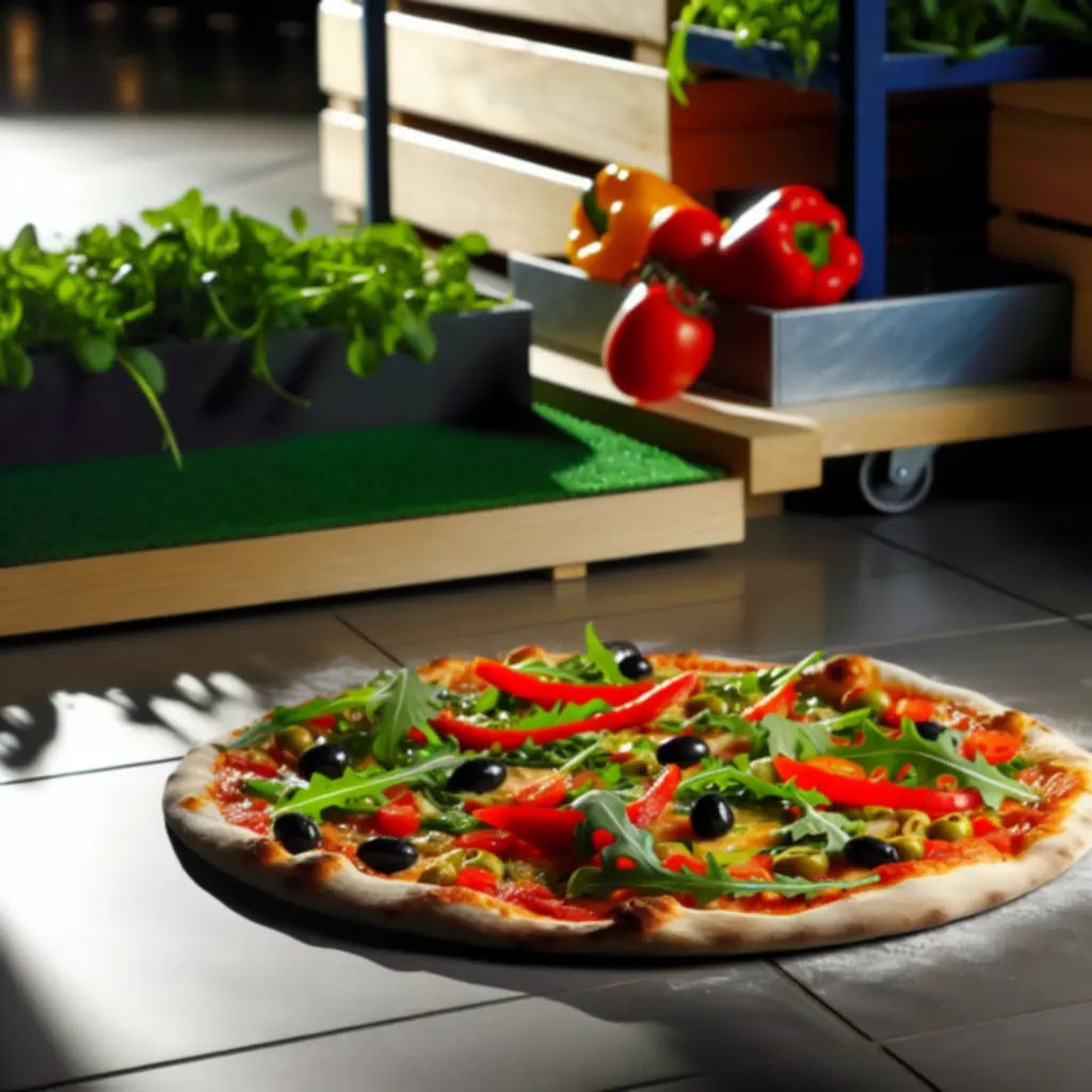 Színes vegetáriánus pizza friss zöldségekkel